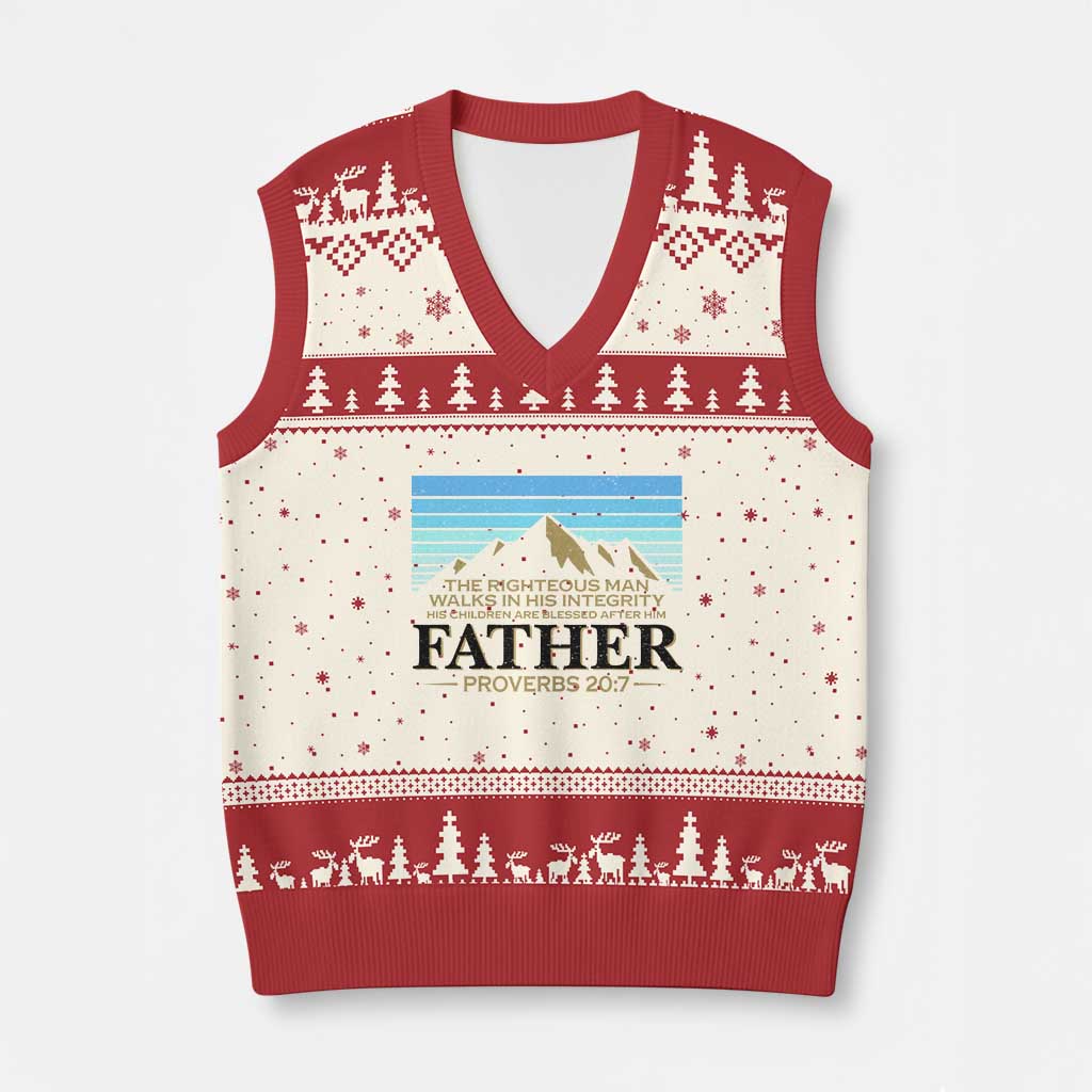 Funny Christian Father V-Neck Knit Sweater Vest The Righteous Man Walks In His Integrity Fathers Day - Wonder Print Shop
