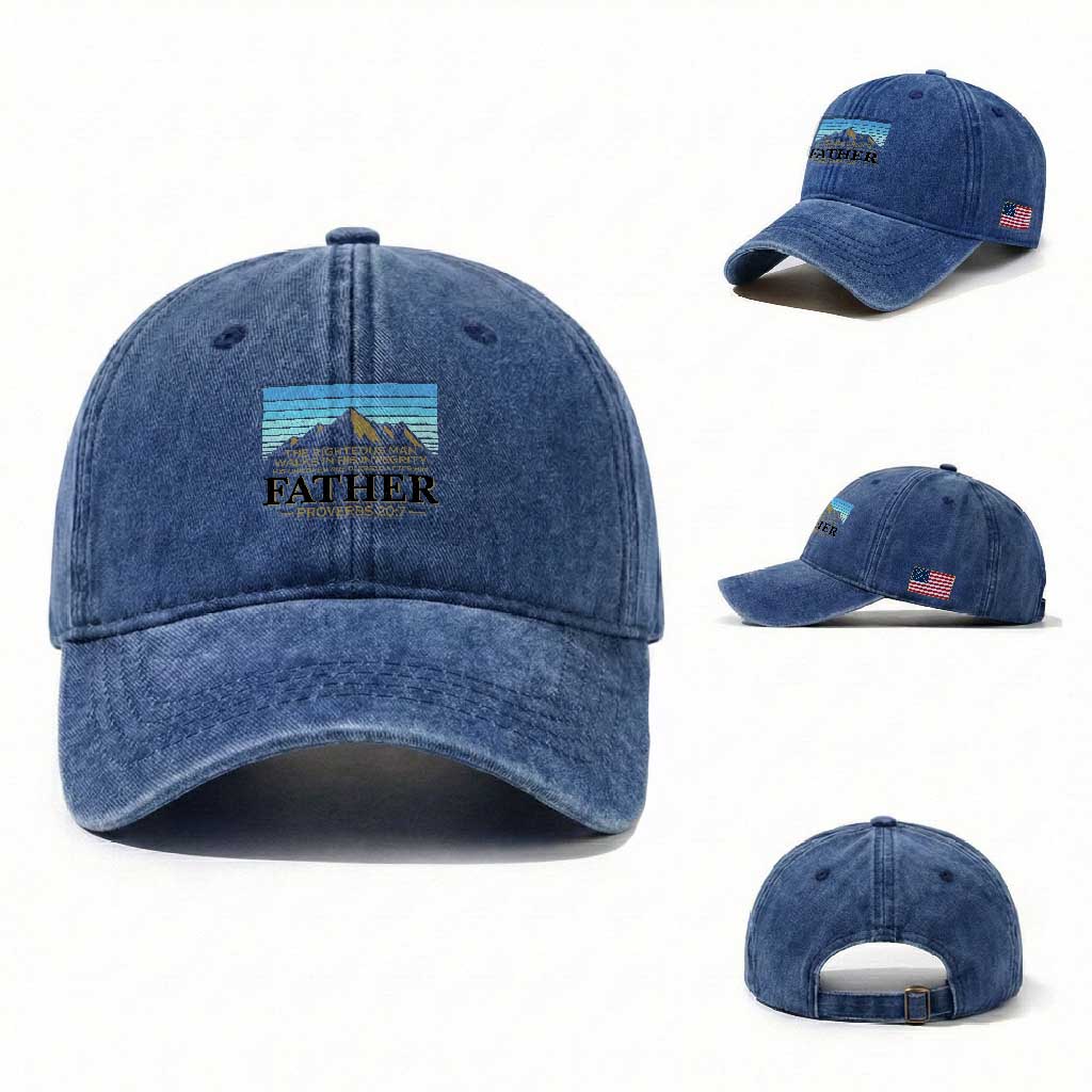 Funny Christian Father Washed Cotton Baseball Cap The Righteous Man Walks In His Integrity Fathers Day