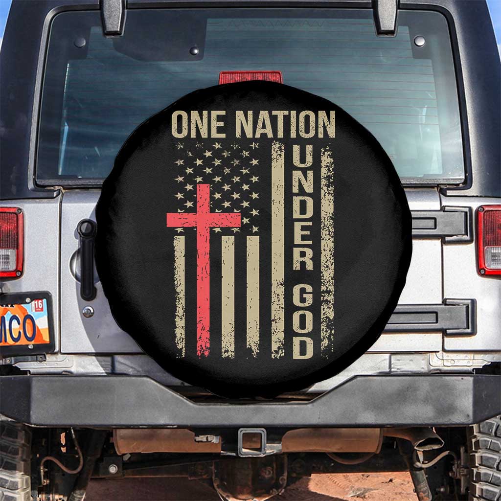 Funny One Nation Under God Spare Tire Cover 4th Of July Patriotic Christian American Flag - Wonder Print Shop