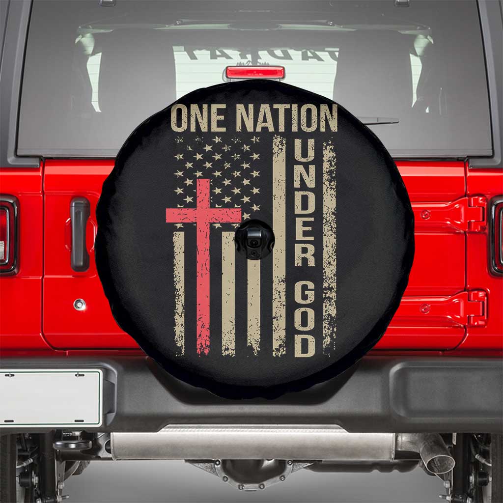 Funny One Nation Under God Spare Tire Cover 4th Of July Patriotic Christian American Flag - Wonder Print Shop