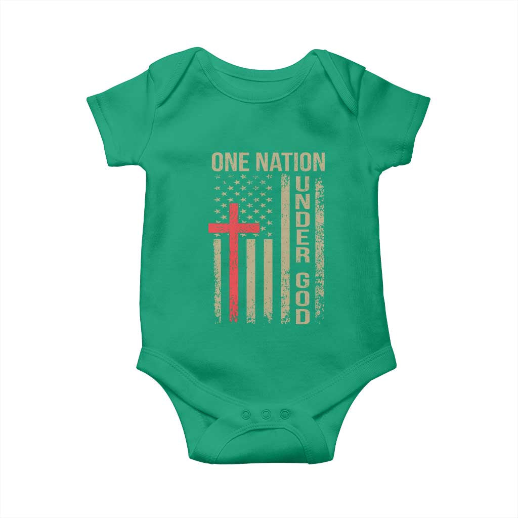 Funny One Nation Under God Baby Onesie 4th Of July Patriotic Christian American Flag - Wonder Print Shop