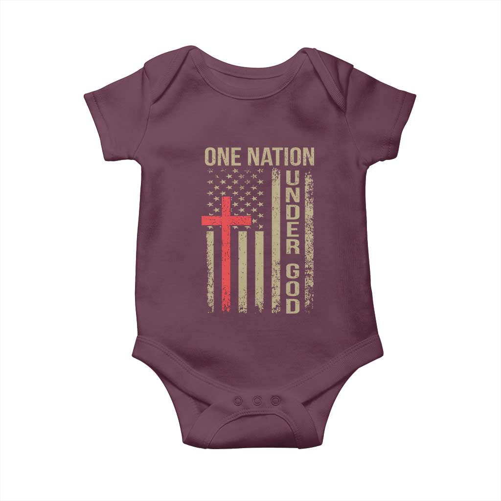 Funny One Nation Under God Baby Onesie 4th Of July Patriotic Christian American Flag - Wonder Print Shop