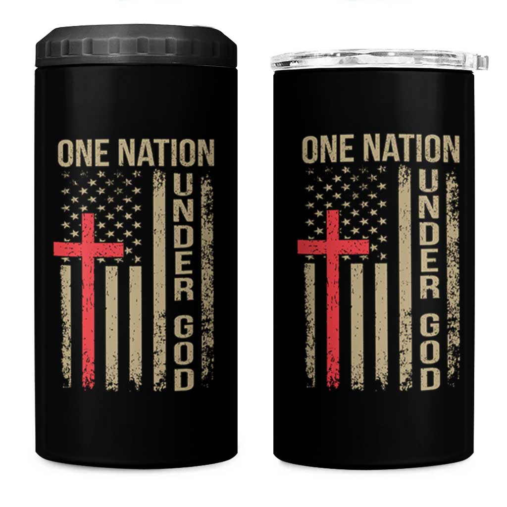 Funny One Nation Under God 4 in 1 Can Cooler Tumbler 4th Of July Patriotic Christian American Flag - Wonder Print Shop