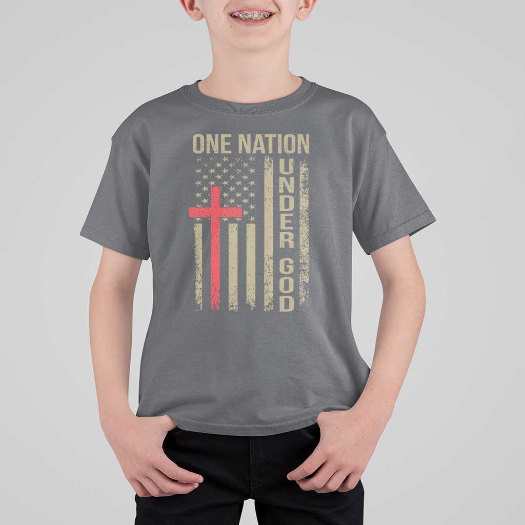 Funny One Nation Under God T Shirt For Kid 4th Of July Patriotic Christian American Flag - Wonder Print Shop