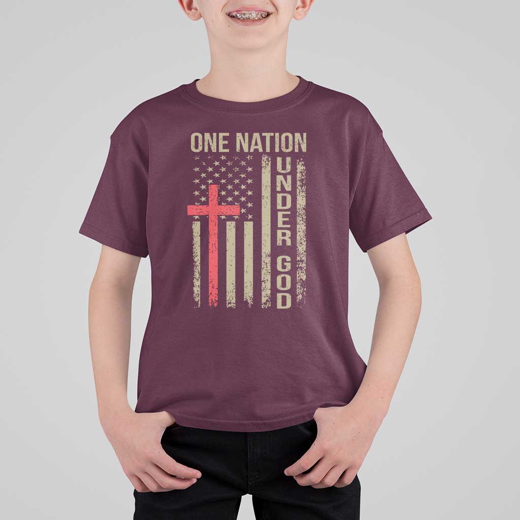 Funny One Nation Under God T Shirt For Kid 4th Of July Patriotic Christian American Flag - Wonder Print Shop