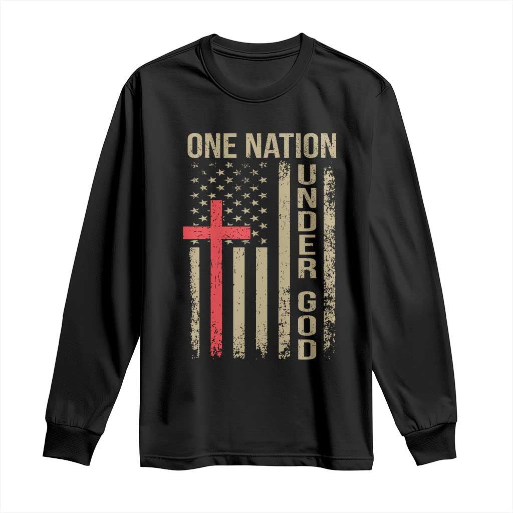 Funny One Nation Under God Long Sleeve Shirt 4th Of July Patriotic Christian American Flag - Wonder Print Shop