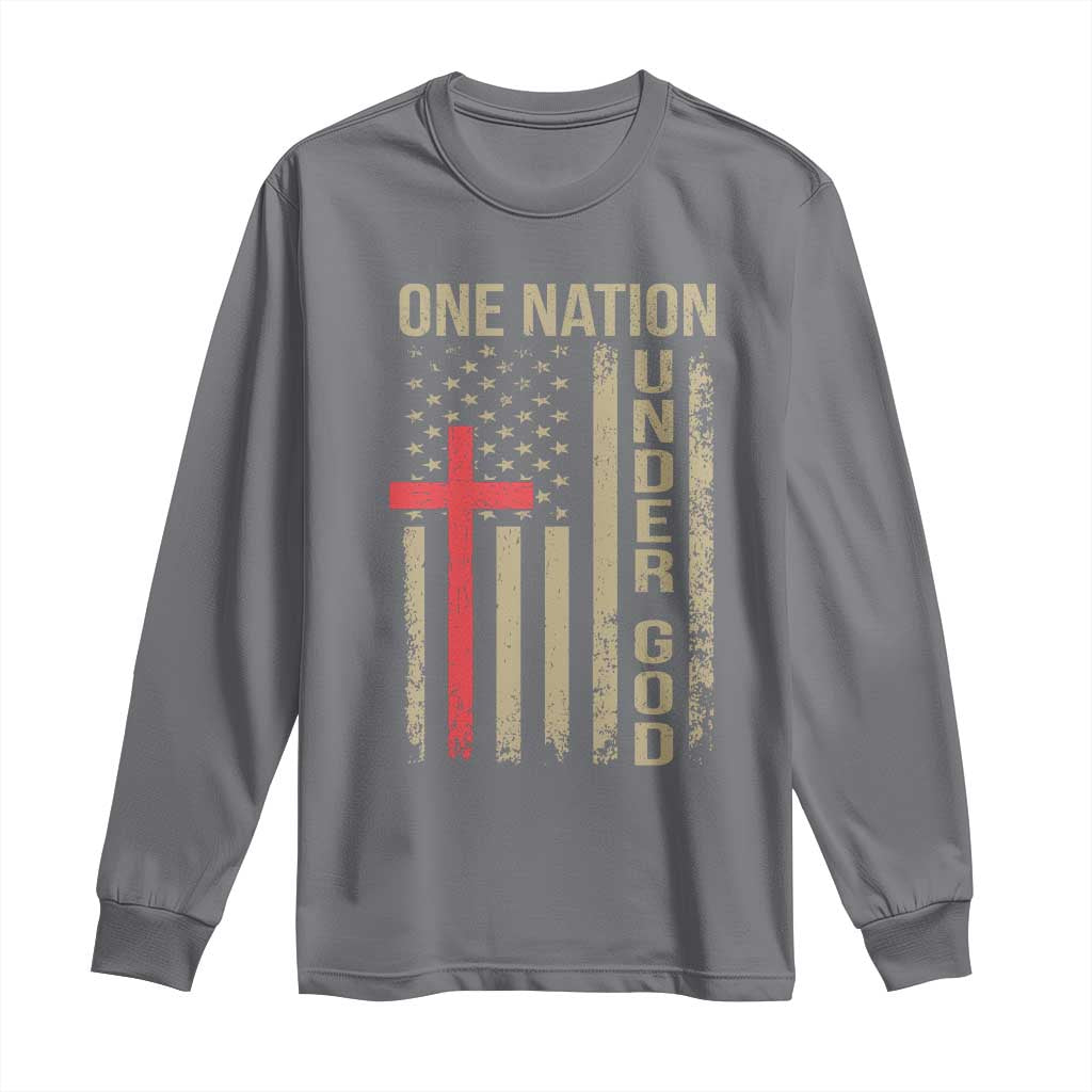 Funny One Nation Under God Long Sleeve Shirt 4th Of July Patriotic Christian American Flag - Wonder Print Shop