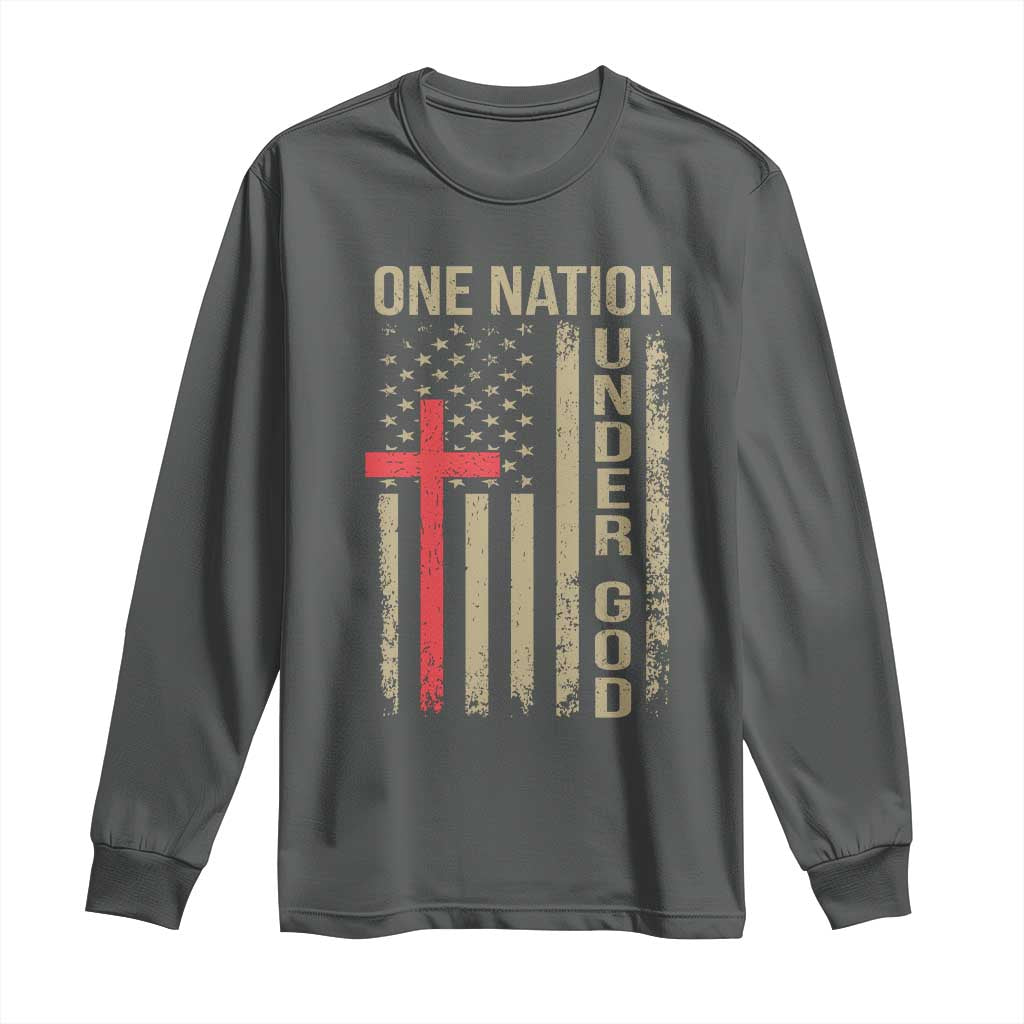 Funny One Nation Under God Long Sleeve Shirt 4th Of July Patriotic Christian American Flag - Wonder Print Shop