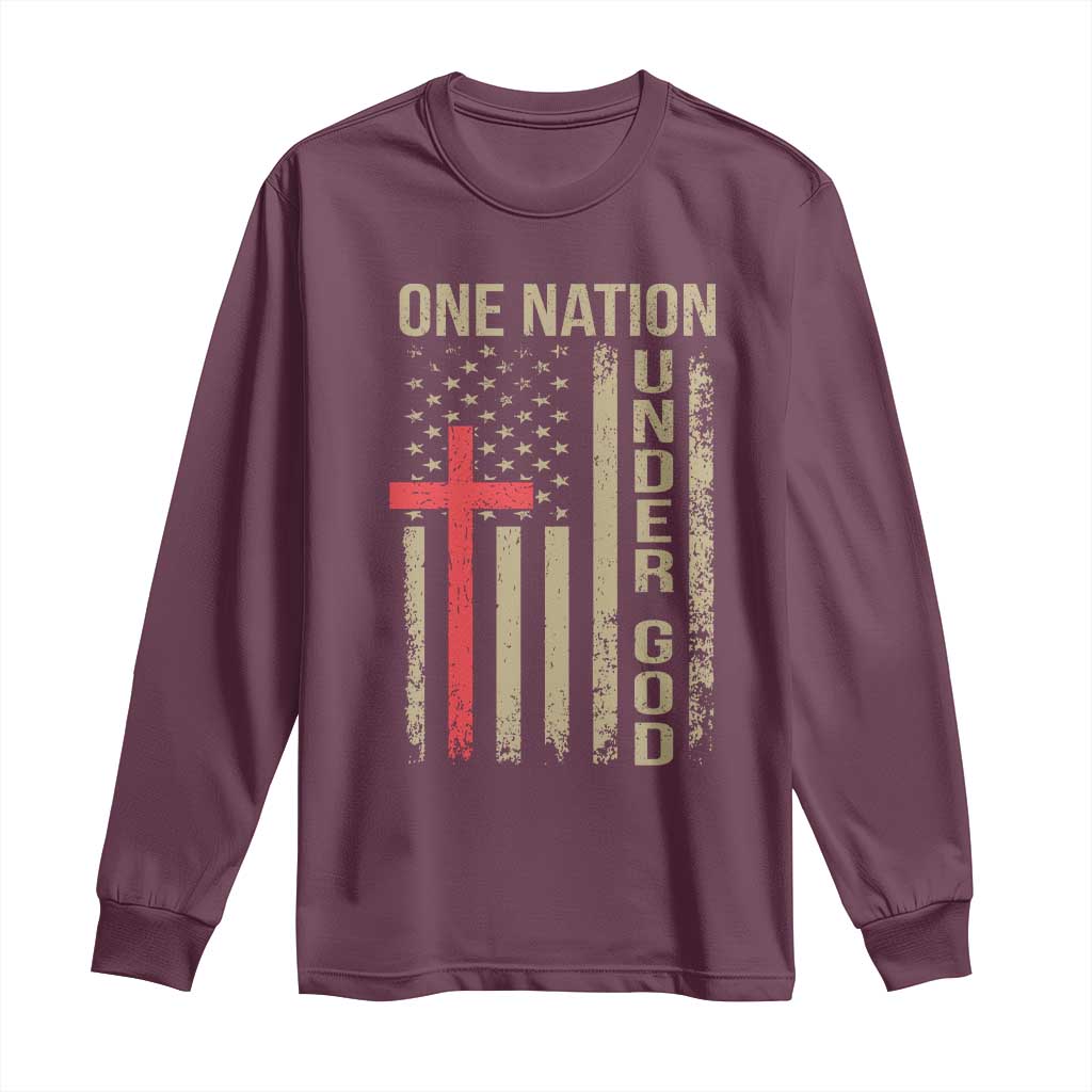Funny One Nation Under God Long Sleeve Shirt 4th Of July Patriotic Christian American Flag - Wonder Print Shop