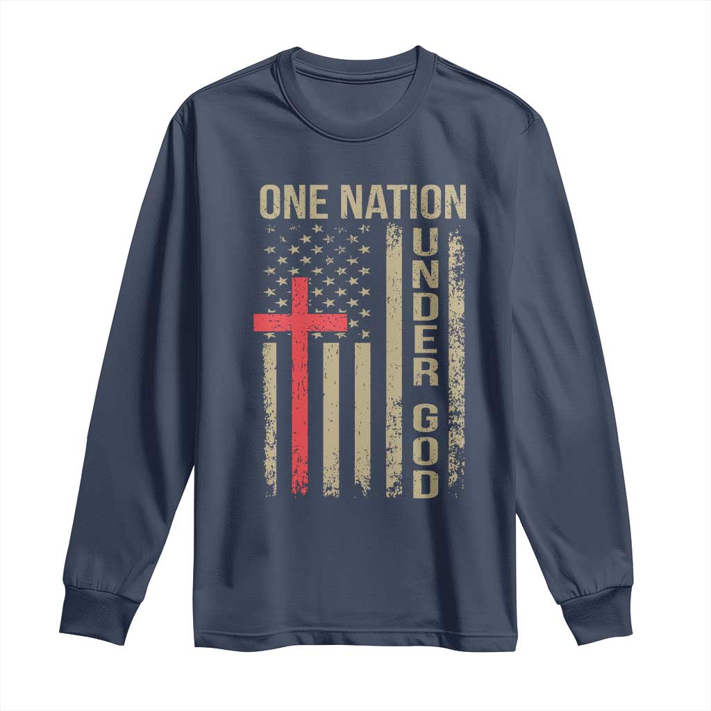 Funny One Nation Under God Long Sleeve Shirt 4th Of July Patriotic Christian American Flag - Wonder Print Shop