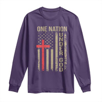Funny One Nation Under God Long Sleeve Shirt 4th Of July Patriotic Christian American Flag - Wonder Print Shop