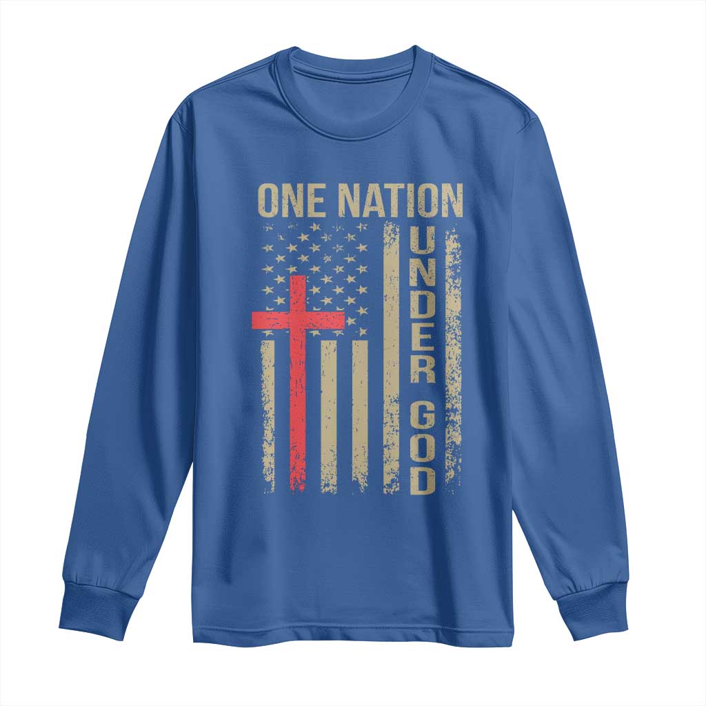 Funny One Nation Under God Long Sleeve Shirt 4th Of July Patriotic Christian American Flag - Wonder Print Shop