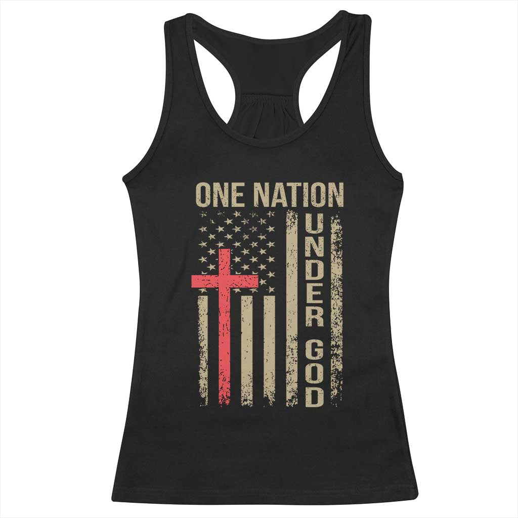 Funny One Nation Under God Racerback Tank Top 4th Of July Patriotic Christian American Flag - Wonder Print Shop