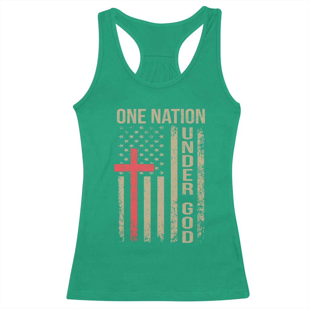 Funny One Nation Under God Racerback Tank Top 4th Of July Patriotic Christian American Flag - Wonder Print Shop