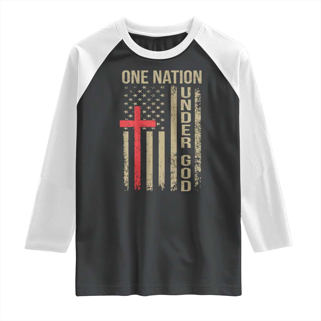 Funny One Nation Under God Raglan Shirt 4th Of July Patriotic Christian American Flag - Wonder Print Shop