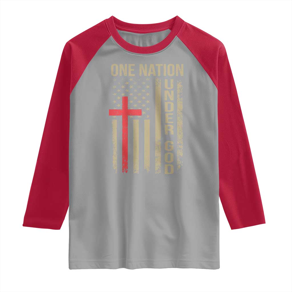 Funny One Nation Under God Raglan Shirt 4th Of July Patriotic Christian American Flag - Wonder Print Shop