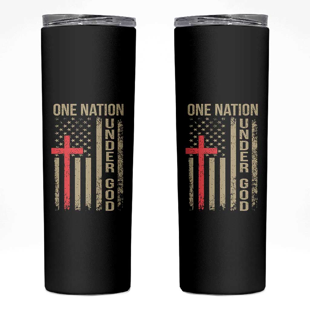 Funny One Nation Under God Skinny Tumbler 4th Of July Patriotic Christian American Flag - Wonder Print Shop