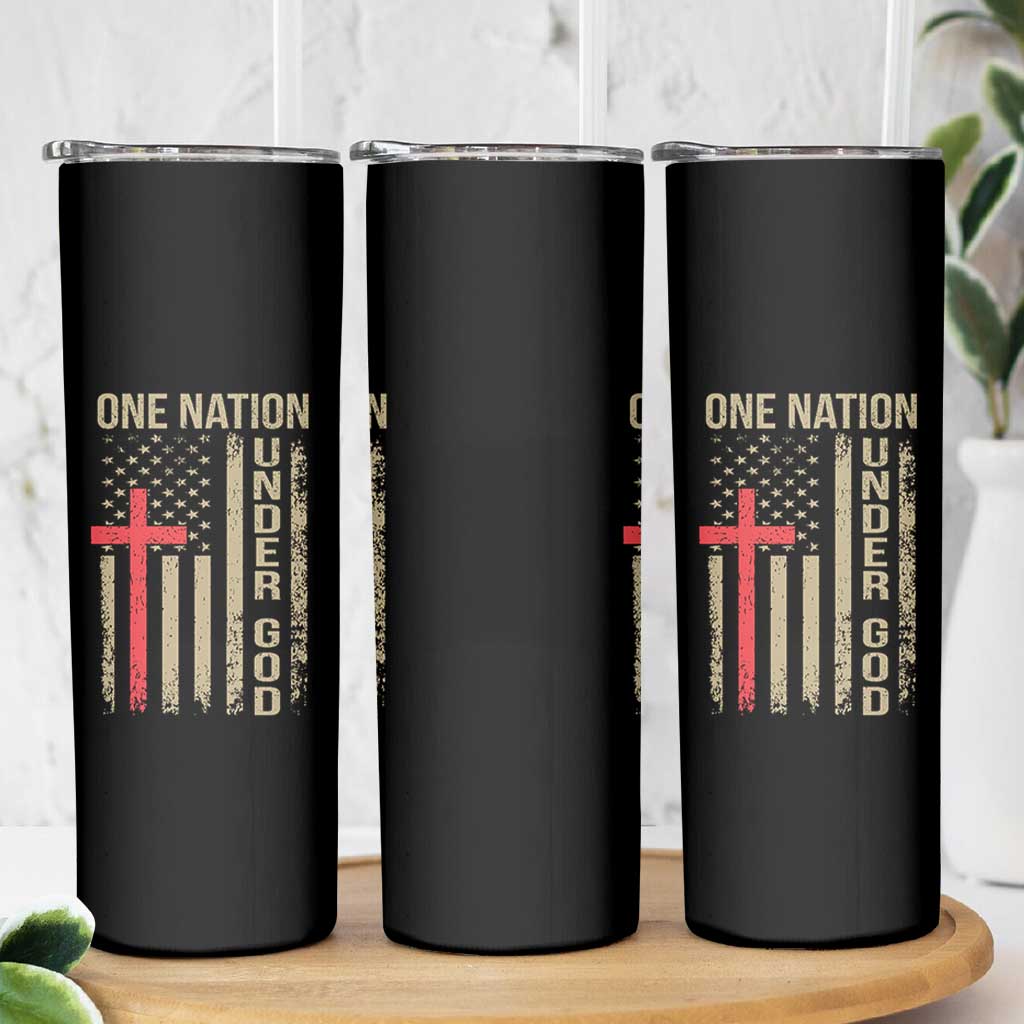 Funny One Nation Under God Skinny Tumbler 4th Of July Patriotic Christian American Flag - Wonder Print Shop