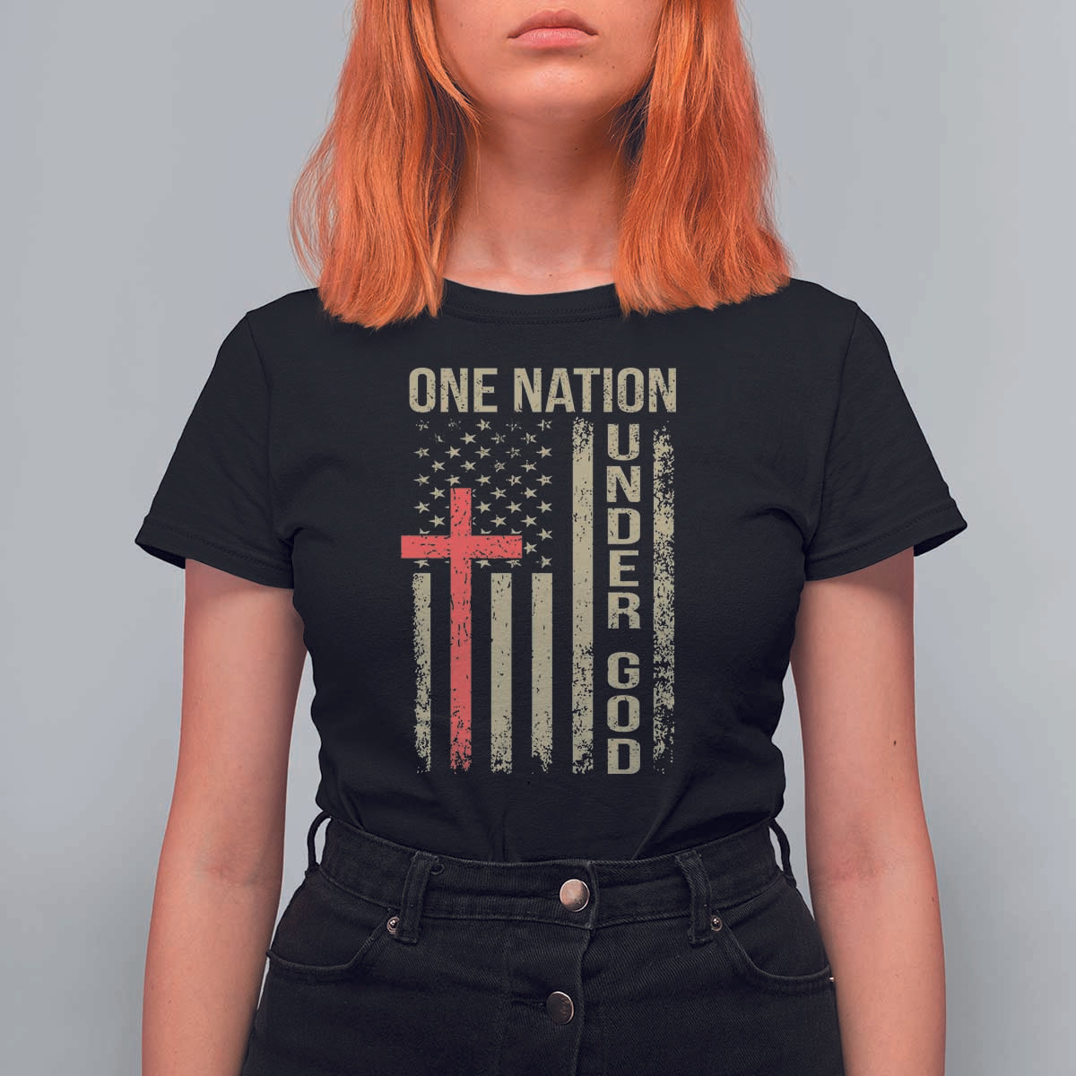 Funny One Nation Under God T Shirt For Women 4th Of July Patriotic Christian American Flag - Wonder Print Shop