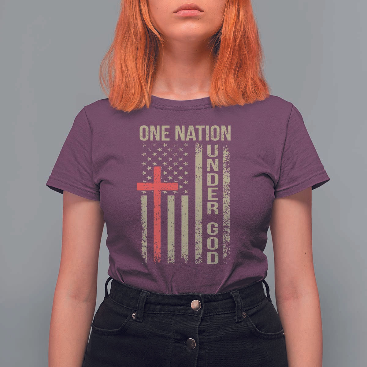 Funny One Nation Under God T Shirt For Women 4th Of July Patriotic Christian American Flag - Wonder Print Shop