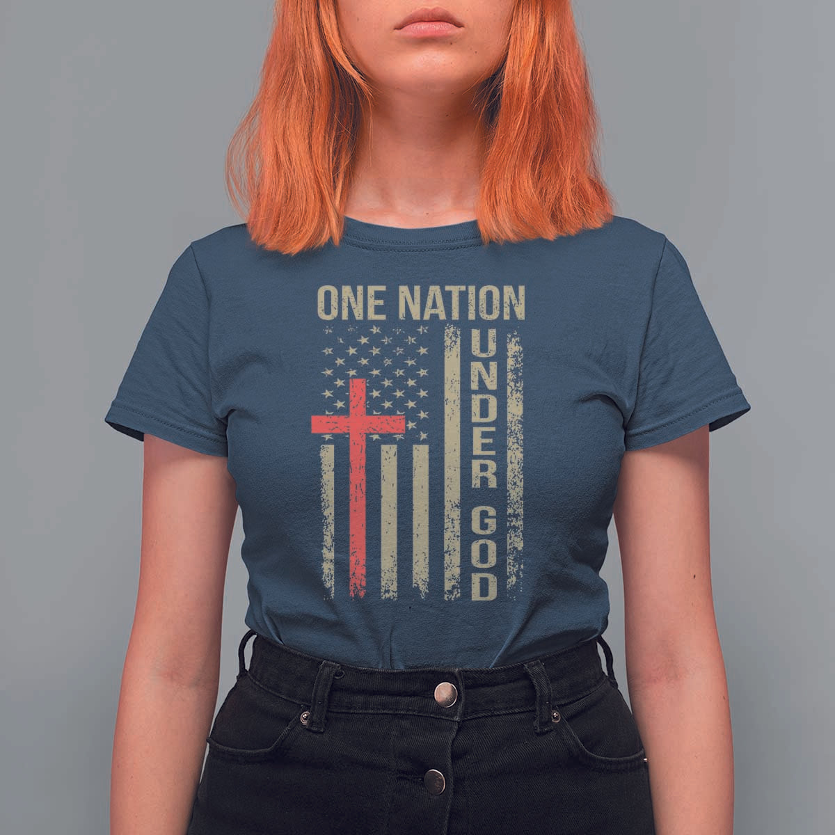 Funny One Nation Under God T Shirt For Women 4th Of July Patriotic Christian American Flag - Wonder Print Shop
