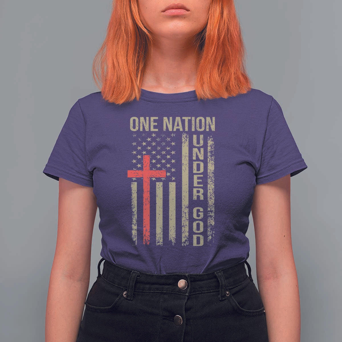 Funny One Nation Under God T Shirt For Women 4th Of July Patriotic Christian American Flag - Wonder Print Shop