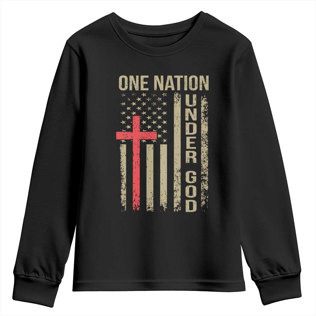 Funny One Nation Under God Youth Sweatshirt 4th Of July Patriotic Christian American Flag - Wonder Print Shop
