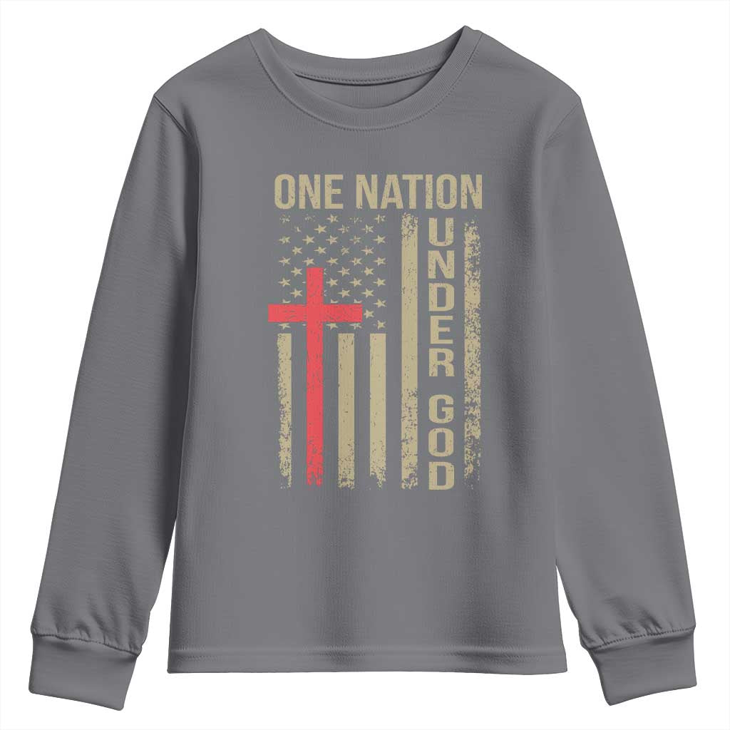 Funny One Nation Under God Youth Sweatshirt 4th Of July Patriotic Christian American Flag - Wonder Print Shop