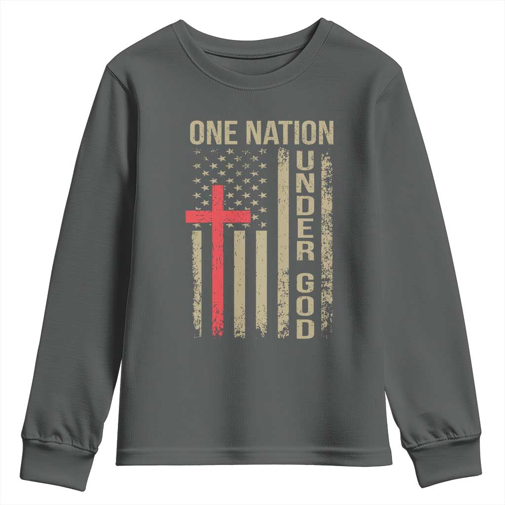 Funny One Nation Under God Youth Sweatshirt 4th Of July Patriotic Christian American Flag - Wonder Print Shop