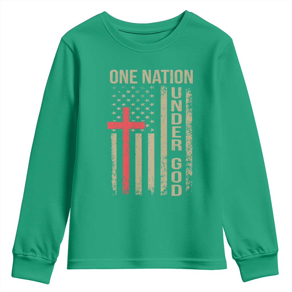 Funny One Nation Under God Youth Sweatshirt 4th Of July Patriotic Christian American Flag - Wonder Print Shop