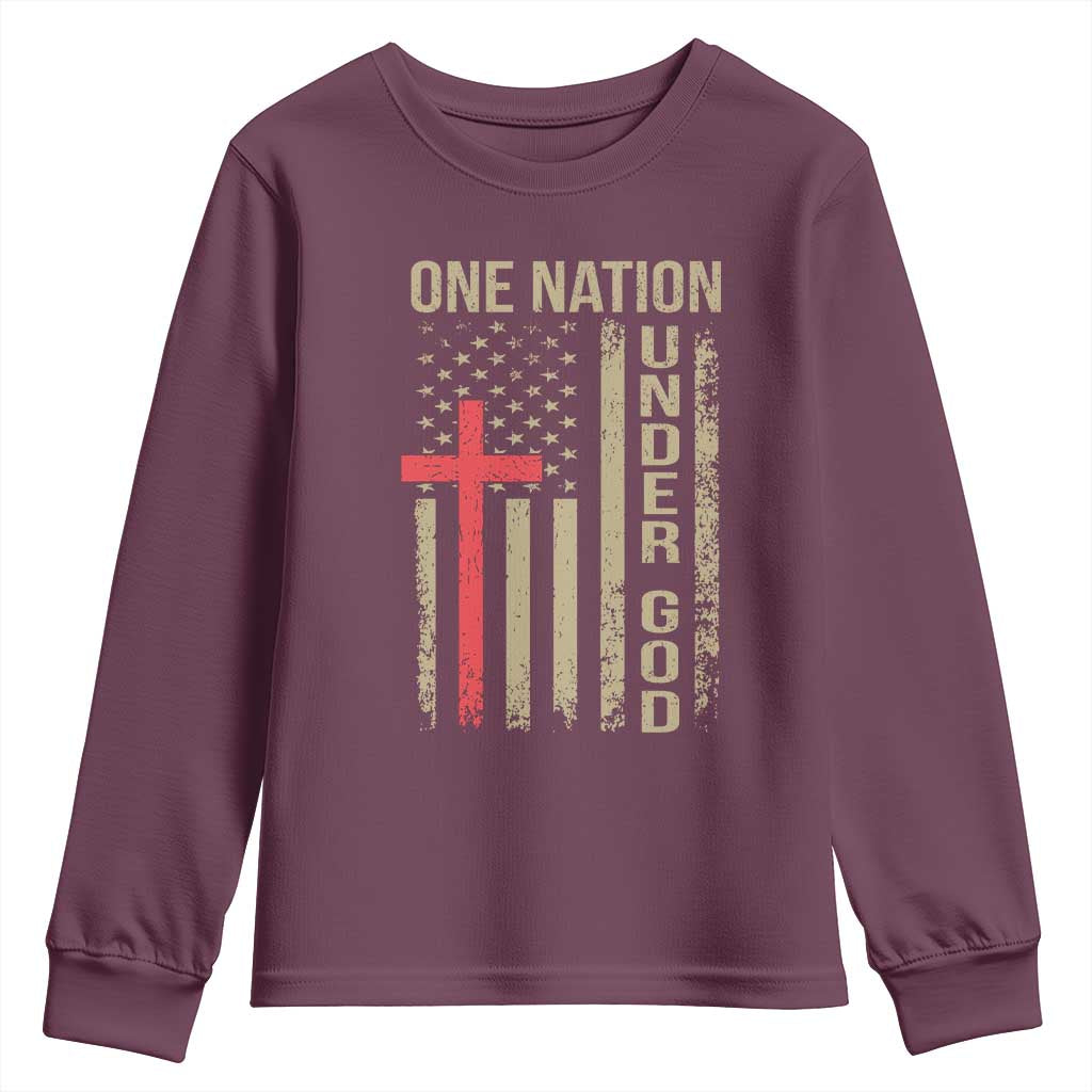Funny One Nation Under God Youth Sweatshirt 4th Of July Patriotic Christian American Flag - Wonder Print Shop
