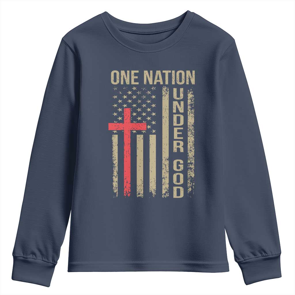 Funny One Nation Under God Youth Sweatshirt 4th Of July Patriotic Christian American Flag - Wonder Print Shop