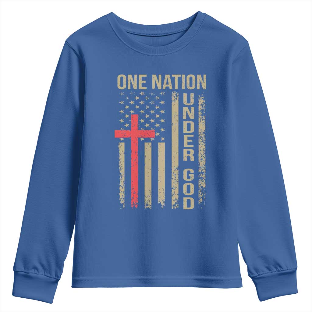 Funny One Nation Under God Youth Sweatshirt 4th Of July Patriotic Christian American Flag - Wonder Print Shop
