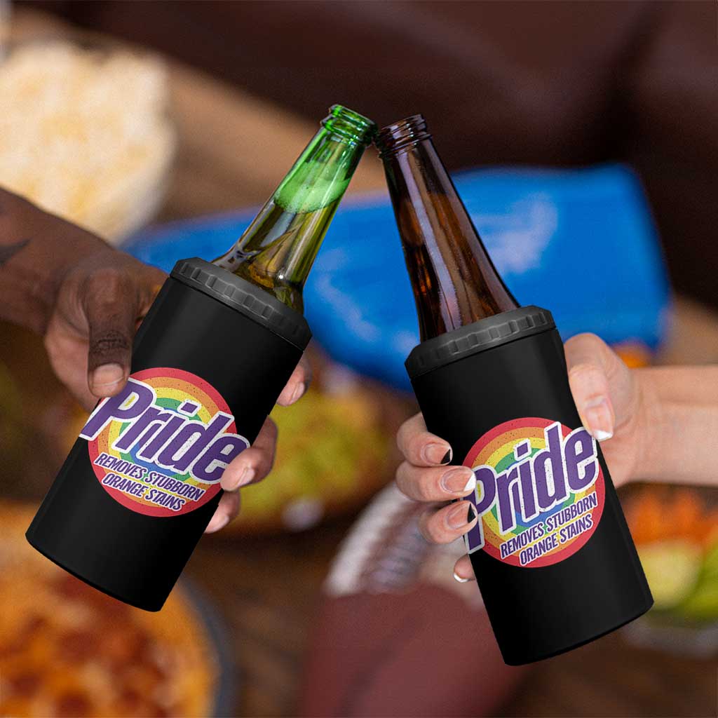 Funny Pride Removes Stubborn Orange Stains 4 in 1 Can Cooler Tumbler LGBTQ Pride Month
