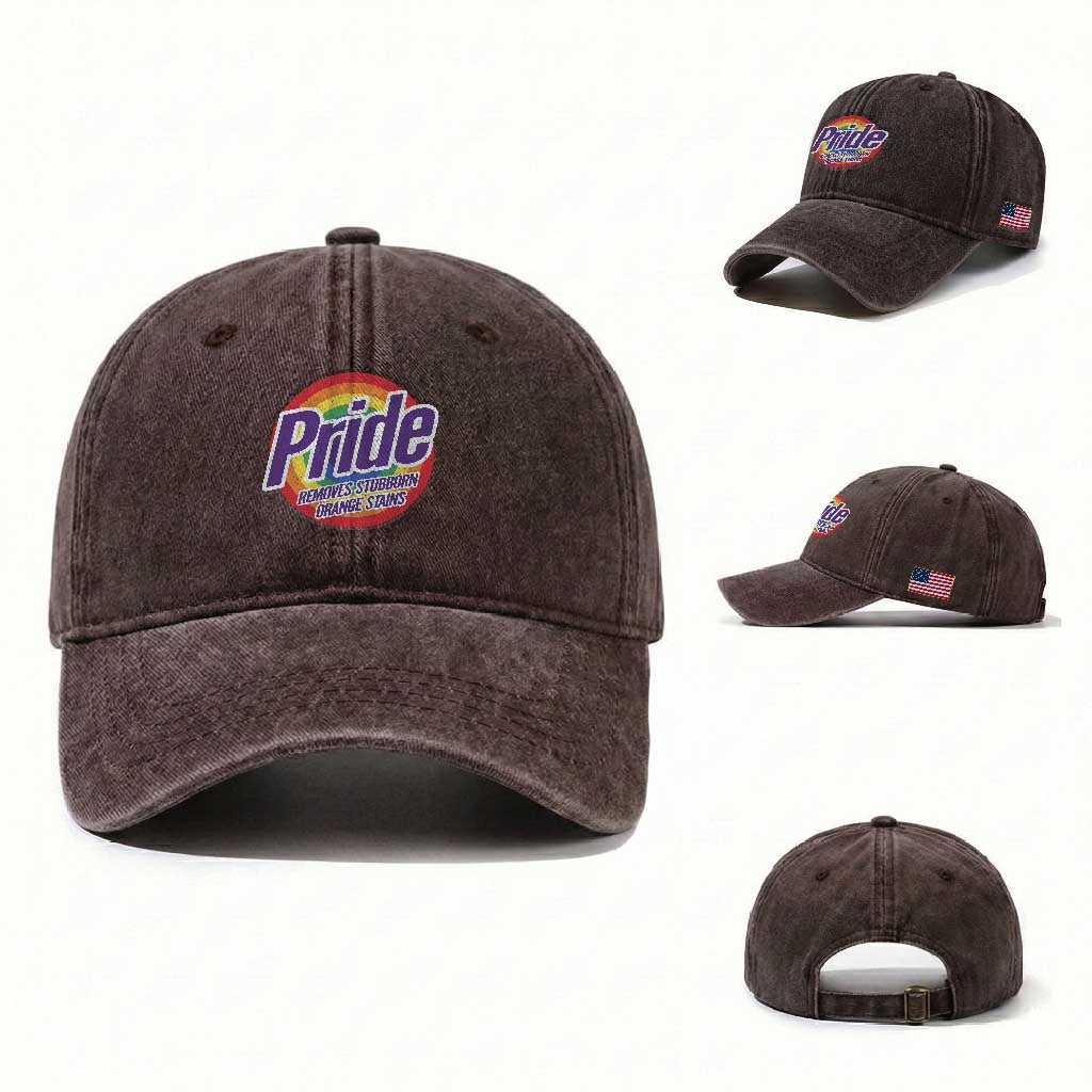 Funny Pride Removes Stubborn Orange Stains Washed Cotton Baseball Cap LGBTQ Pride Month