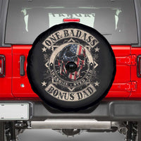 Funny One Badass Bonus Dad Spare Tire Cover Awesome Step Dad Fathers Day American Flag Skull