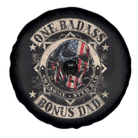 Funny One Badass Bonus Dad Spare Tire Cover Awesome Step Dad Fathers Day American Flag Skull