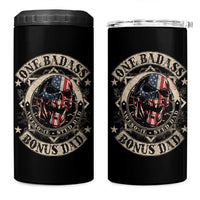 Funny One Badass Bonus Dad 4 in 1 Can Cooler Tumbler Awesome Step Dad Fathers Day American Flag Skull