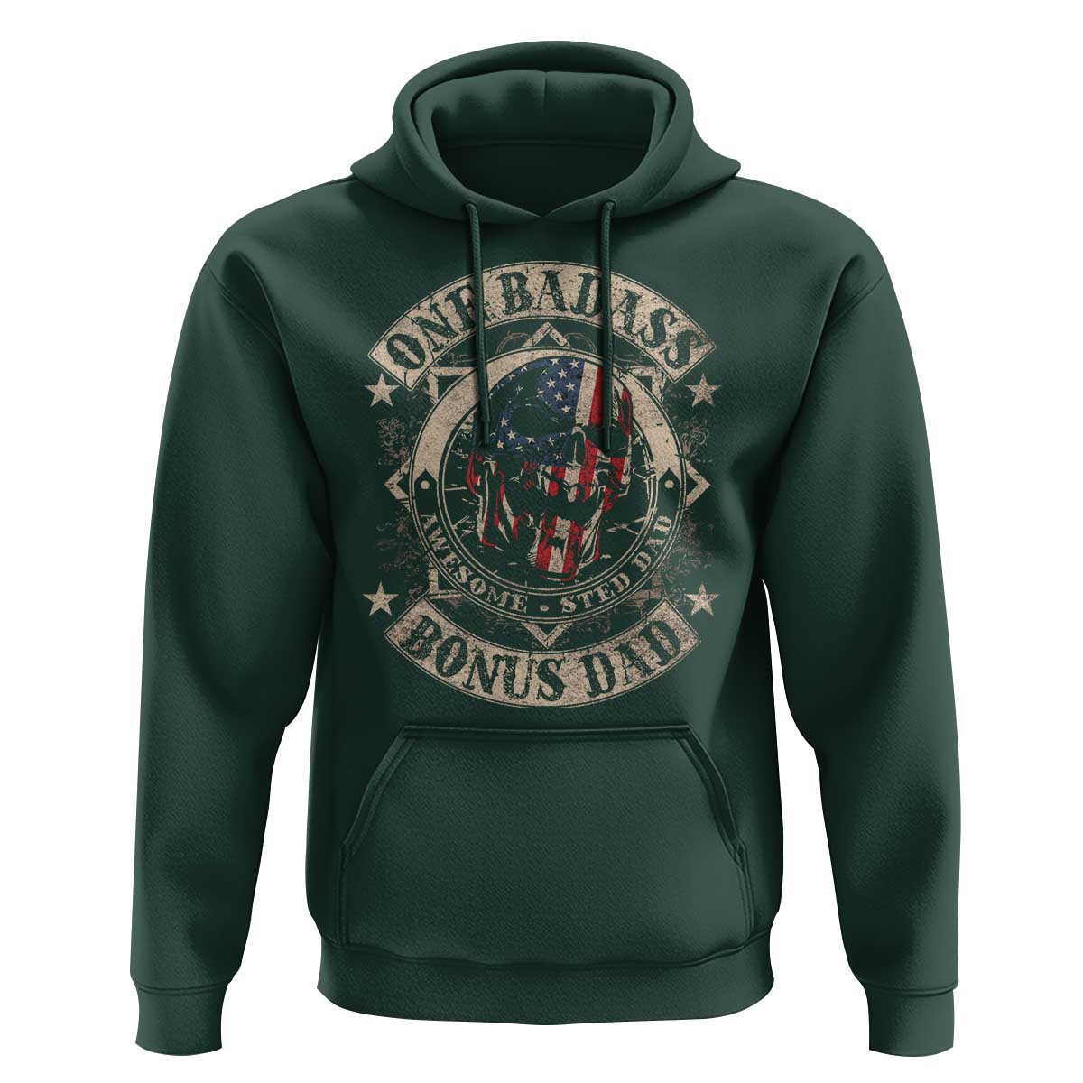 Funny One Badass Bonus Dad Hoodie Awesome Step Dad Fathers Day American Flag Skull