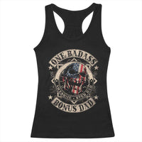 Funny One Badass Bonus Dad Racerback Tank Top Awesome Step Dad Fathers Day American Flag Skull