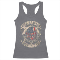 Funny One Badass Bonus Dad Racerback Tank Top Awesome Step Dad Fathers Day American Flag Skull