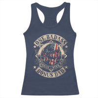 Funny One Badass Bonus Dad Racerback Tank Top Awesome Step Dad Fathers Day American Flag Skull
