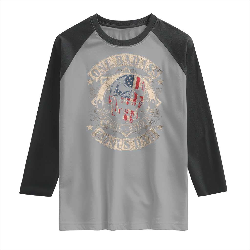 Funny One Badass Bonus Dad Raglan Shirt Awesome Step Dad Fathers Day American Flag Skull