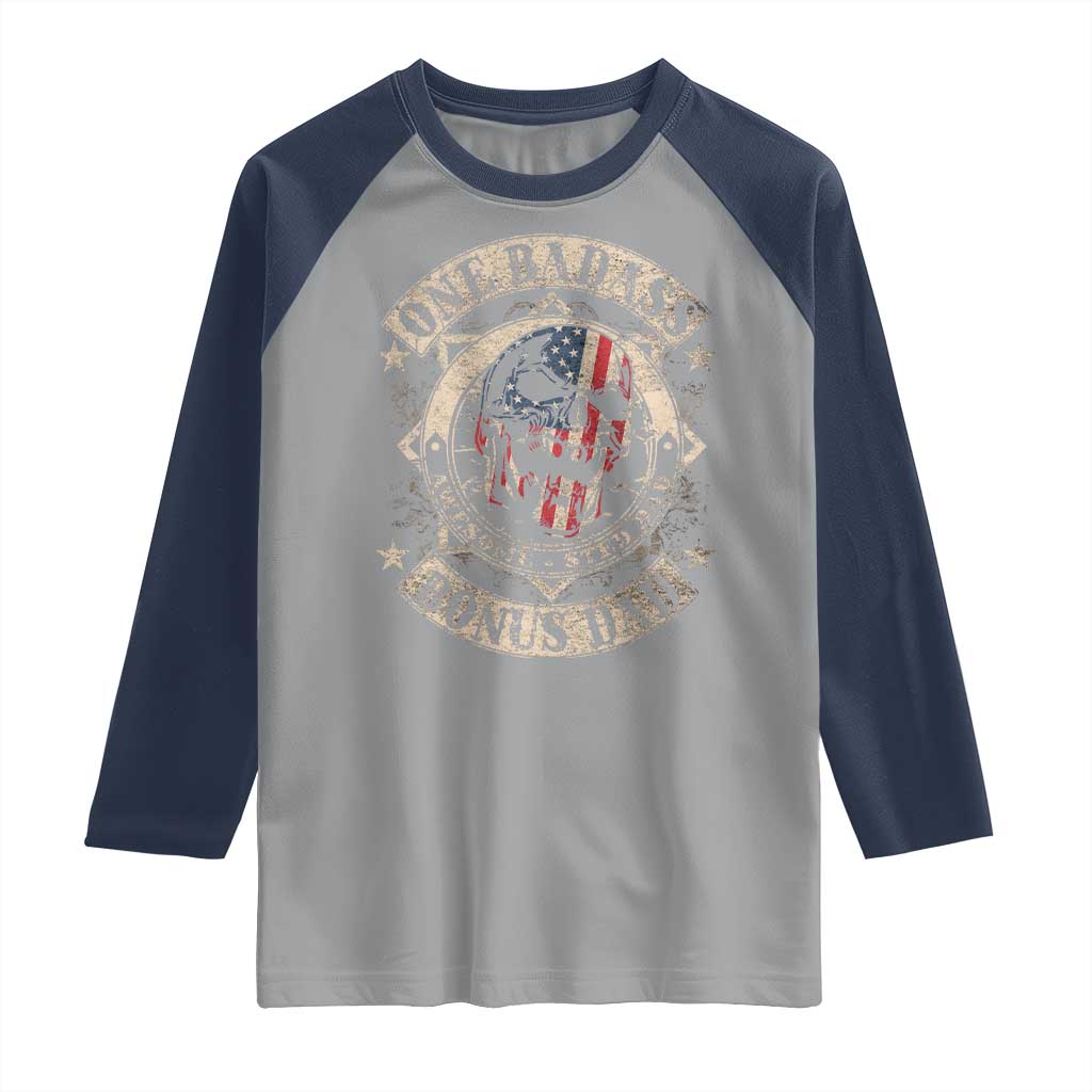 Funny One Badass Bonus Dad Raglan Shirt Awesome Step Dad Fathers Day American Flag Skull