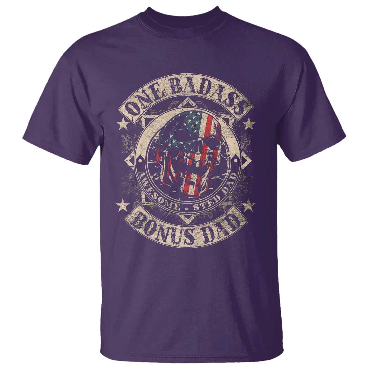 Funny One Badass Bonus Dad T Shirt Awesome Step Dad Fathers Day American Flag Skull