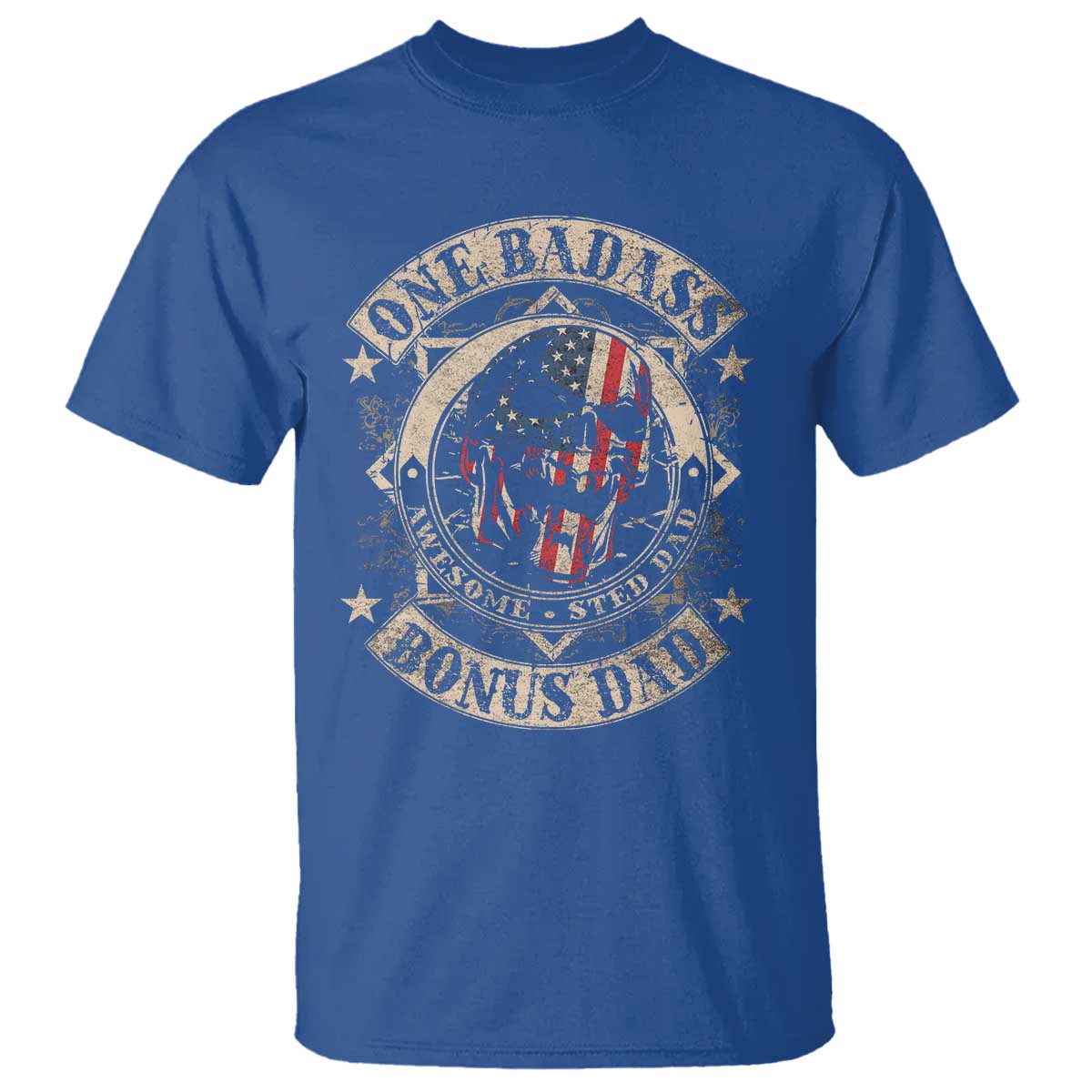 Funny One Badass Bonus Dad T Shirt Awesome Step Dad Fathers Day American Flag Skull