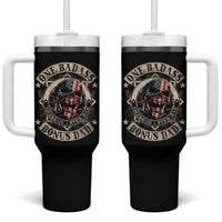 Funny One Badass Bonus Dad Tumbler With Handle Awesome Step Dad Fathers Day American Flag Skull
