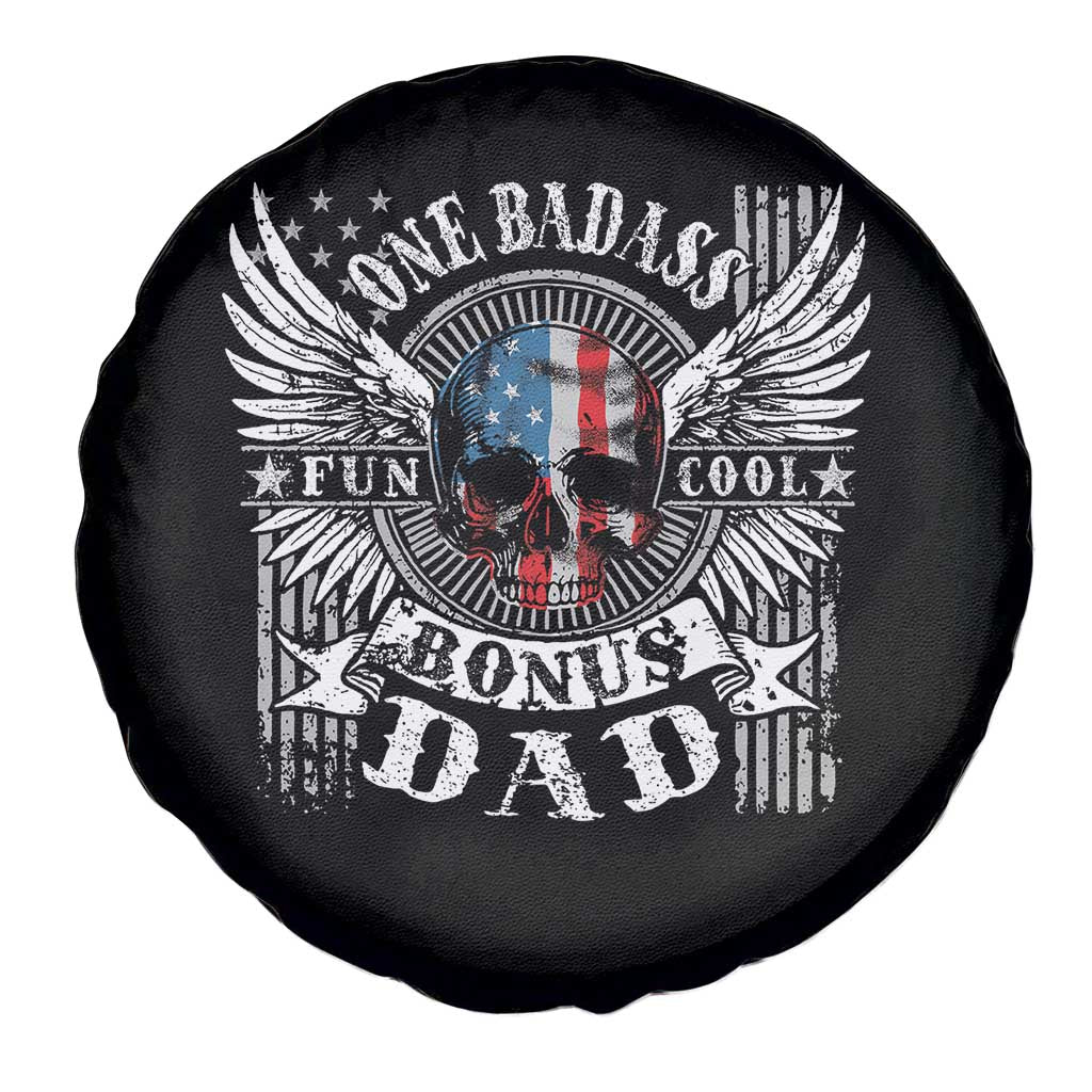 Funny One Badass Bonus Stepdad Spare Tire Cover Bonus Dad Fathers Day American Flag Skull