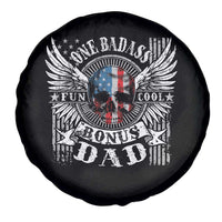 Funny One Badass Bonus Stepdad Spare Tire Cover Bonus Dad Fathers Day American Flag Skull