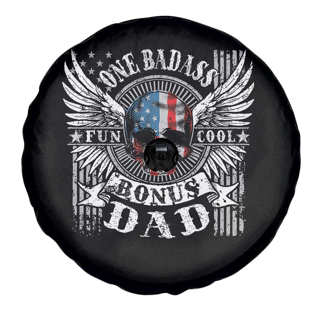 Funny One Badass Bonus Stepdad Spare Tire Cover Bonus Dad Fathers Day American Flag Skull